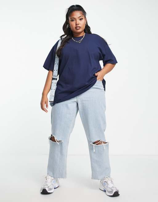 HNR LDN Plus - Oversized marineblå T-shirt med kaktusprint på ryggen, 3 af 4