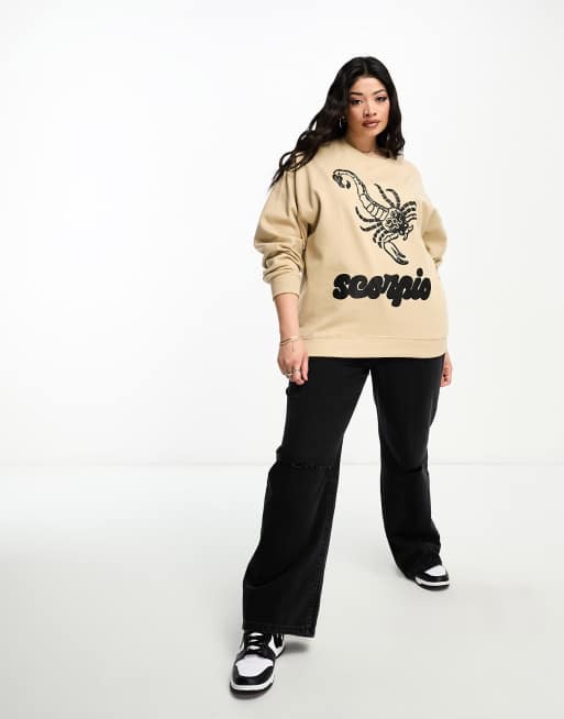 HNR LDN Plus scorpio star sign sweatshirt in beige ASOS