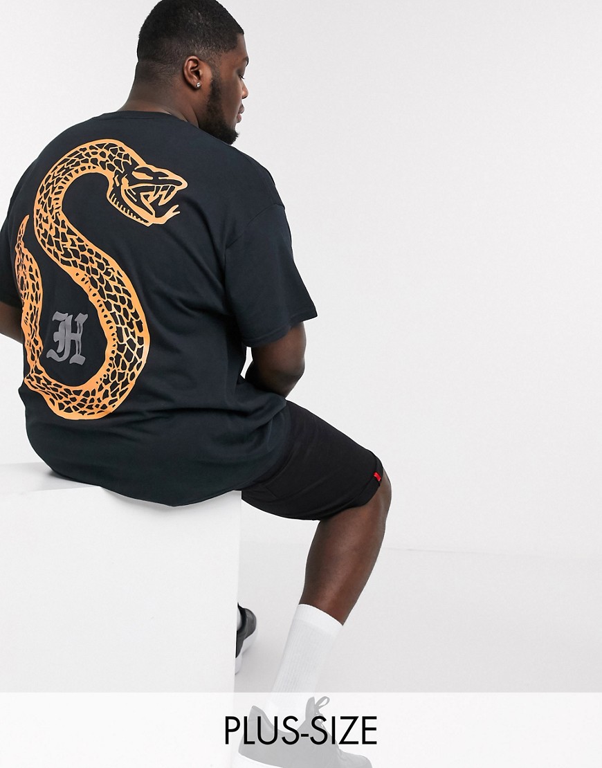 HNR LDN Plus snake print oversized sleeveless t-shirt-Black