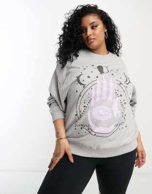 HNR LDN Plus - Sweatshirt in Aschgrau mit Hamsa-Handprint