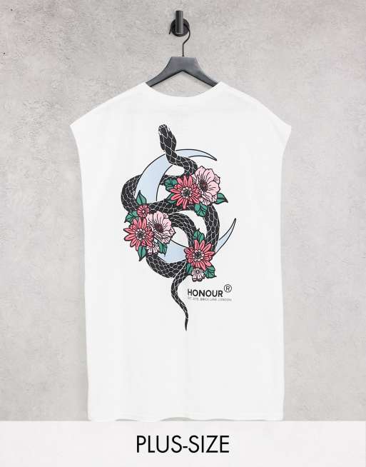 HNR LDN - Plus - T-shirt met slangenprint op de rug in wit