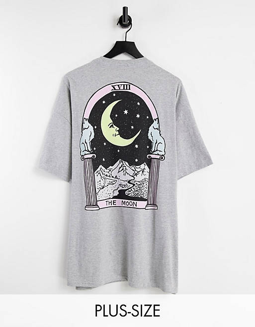 HNR LDN Plus - T-shirt oversize avec imprimé carte de tarot Lune au dos - gris