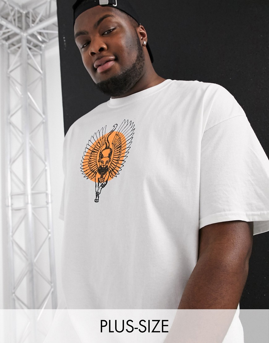 HNR LDN Plus - T-shirt oversize con gatto e ali-Bianco