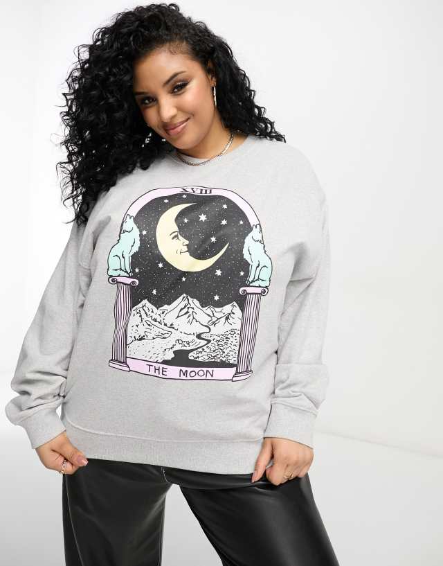 HNR LDN Plus tarot card moon graphic sweatshirt in ash gray