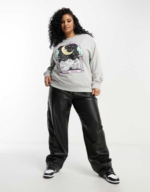 HNR LDN Plus tarot card moon graphic sweatshirt in ash gray, 4 of 4