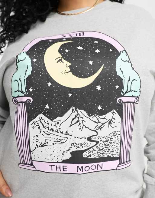 HNR LDN Plus tarot card moon graphic sweatshirt in ash grey, 3 of 4