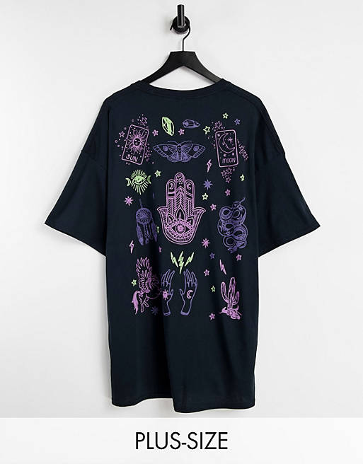HNR LDN Plus oversized t-shirt with tattoo graphic back print in black