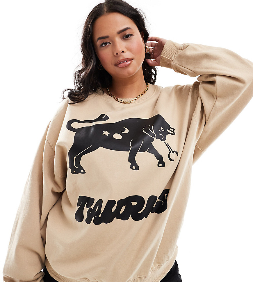Hounour Plus Hnr Ldn Plus Taurus Star Sign Sweatshirt In Natural-neutral