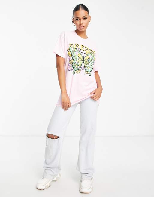 HNR LDN – Rosa fjärilsmönstrad t-shirt i oversize, 4 av 4