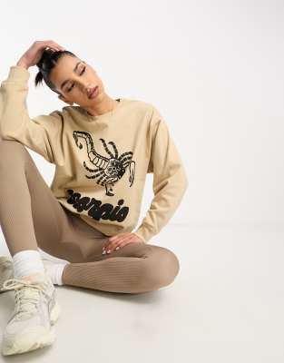 Honour Hnr Ldn Scorpio Star Sign Sweatshirt In Natural-neutral