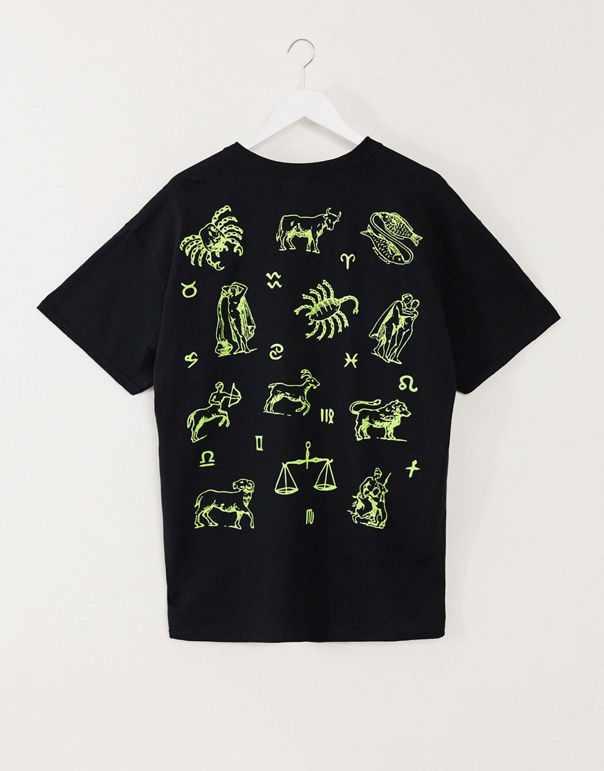 HNR LDN – T-shirt i oversize-modell med astrologimönster-Svart