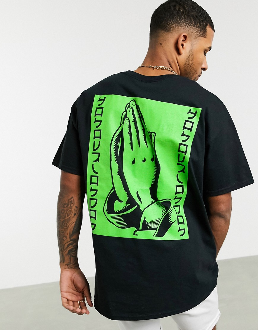 HNR LDN – T-shirt i oversize-modell med bedjande motiv-Svart