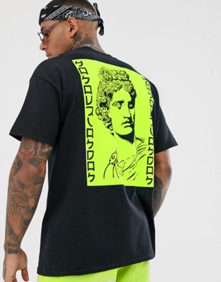 HNR LDN – T-shirt i oversize-modell med grekist mönster baktill i neon-Svart