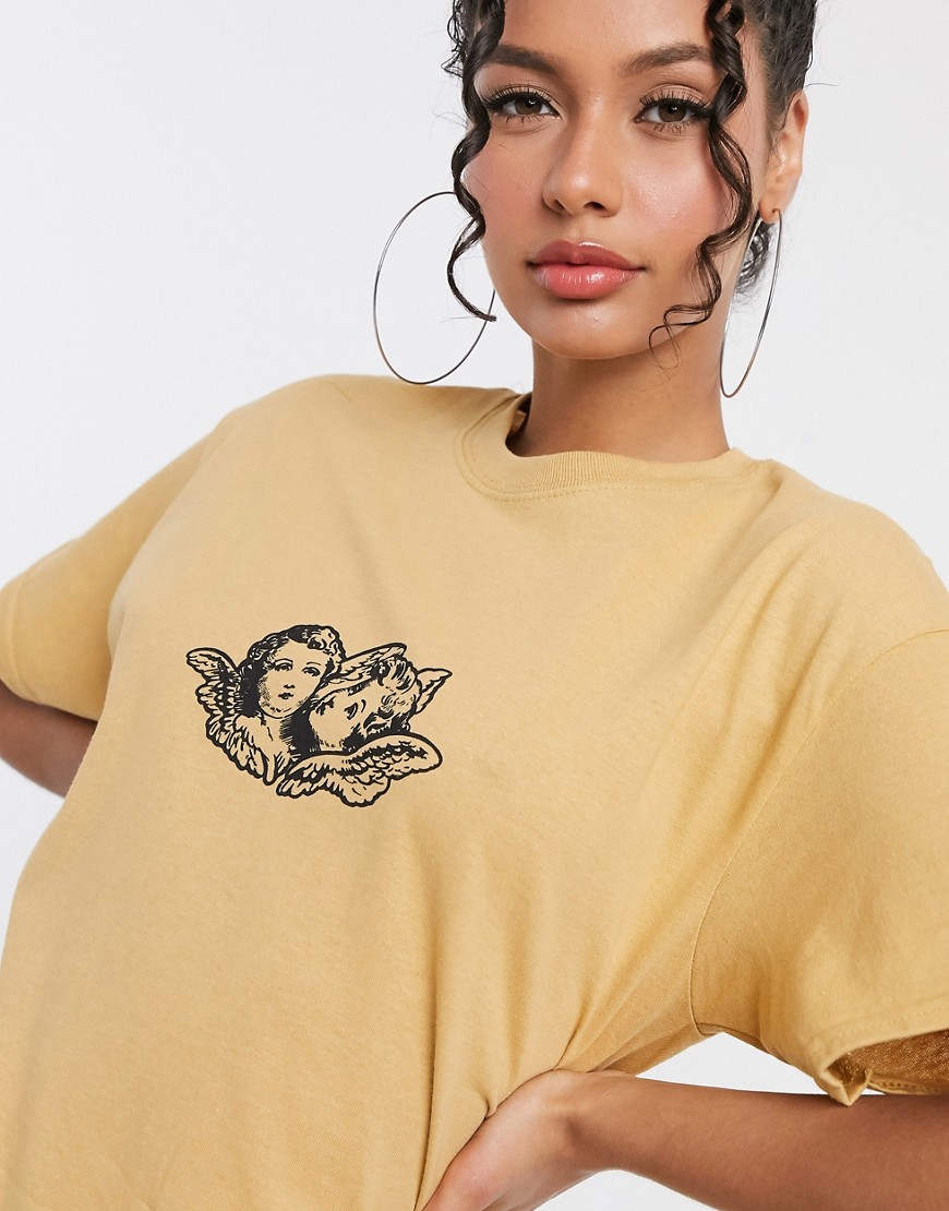 HNR LDN – T-shirt i oversize-modell med keruber-Guldbrun
