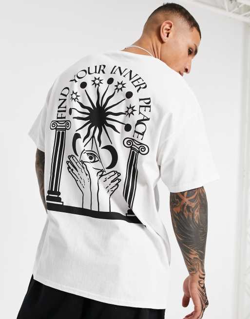 HNR LDN - T-shirt met 'Find your inner peace' print op de rug in wit