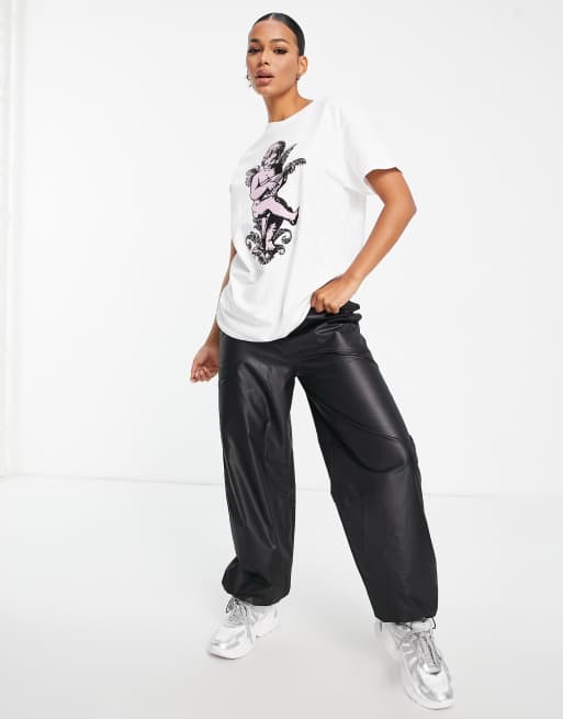 HNR LDN - T-shirt oversize bianca con stampa di angelo, 4 di 4