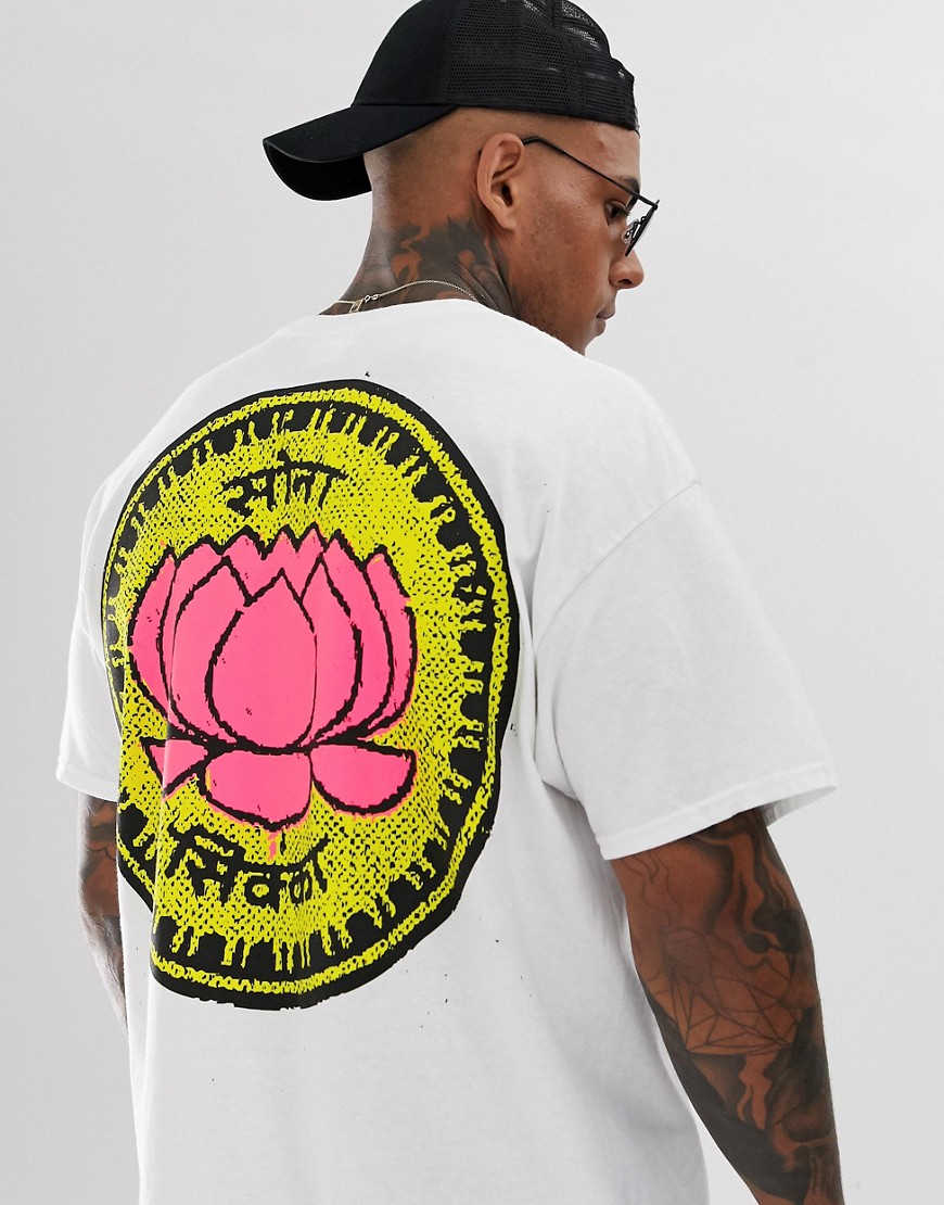 HNR LDN - T-shirt oversize con stampa di loto sul retro-Bianco
