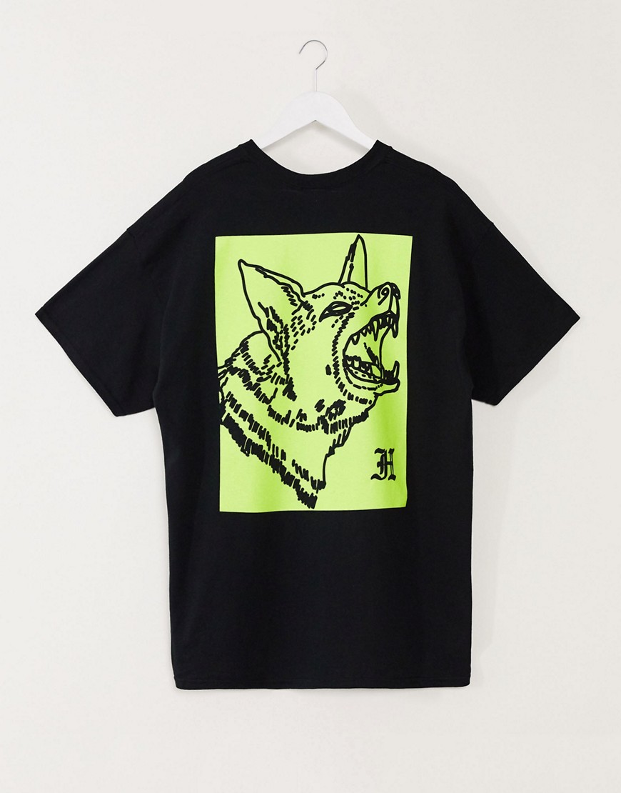 HNR LDN - T-shirt oversize con stampa di lupo-Nero