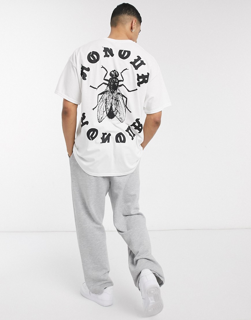 HNR LDN - T-shirt oversize con stampa di mosche-Bianco