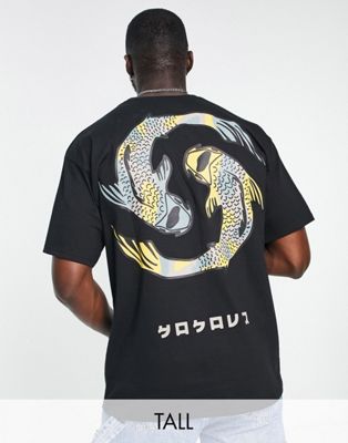 HNR LDN Tall koi back print oversize t-shirt in black