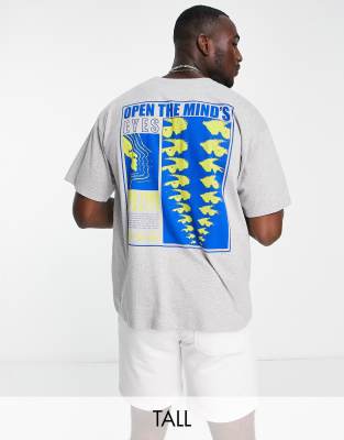 Honour HNR LDN Tall minds eye poster back print oversized t-shirt in stone-Neutral