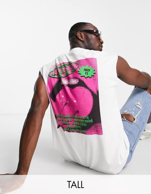 HNR LDN Tall poster back print singlet in white
