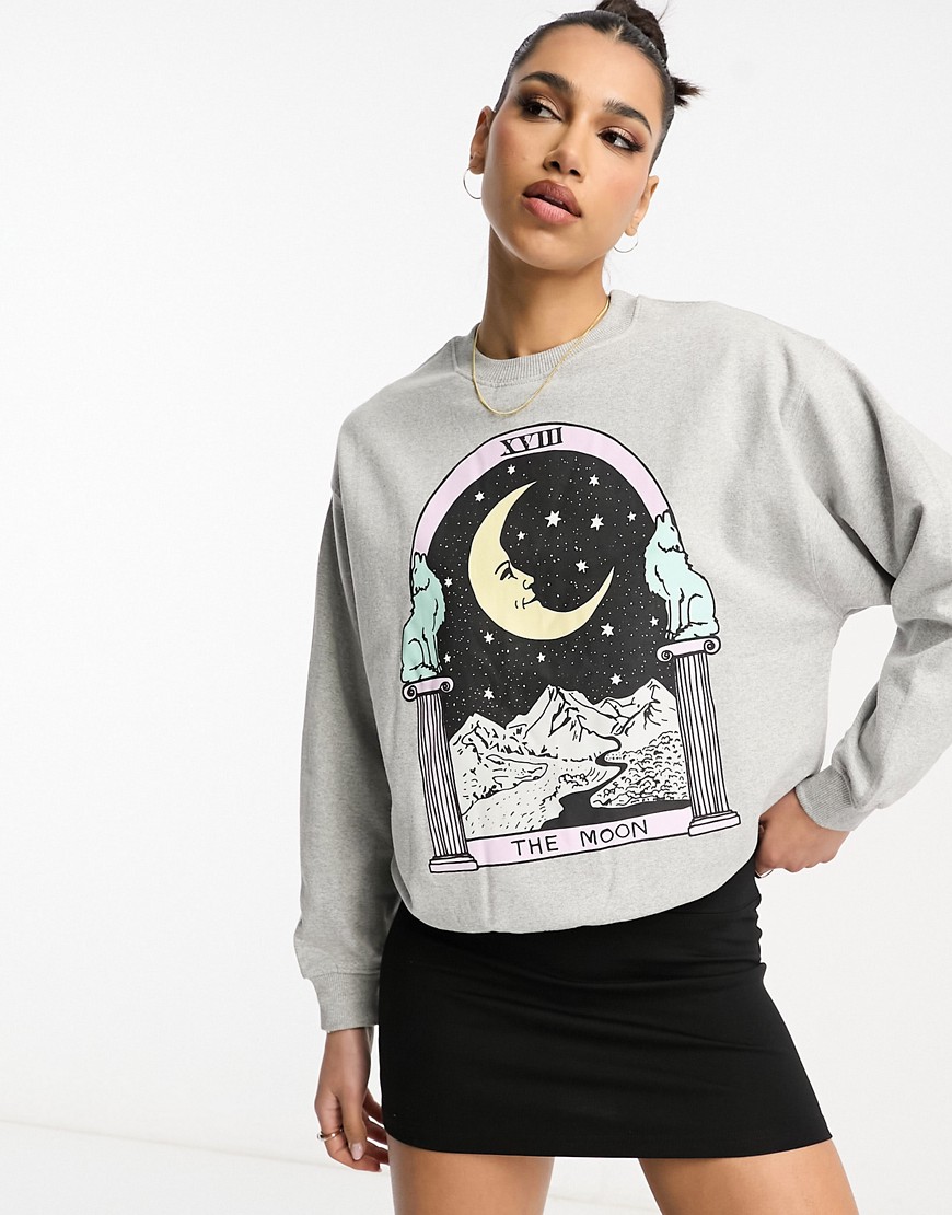 HNR LDN tarot card moon graphic sweatshirt in ash gray