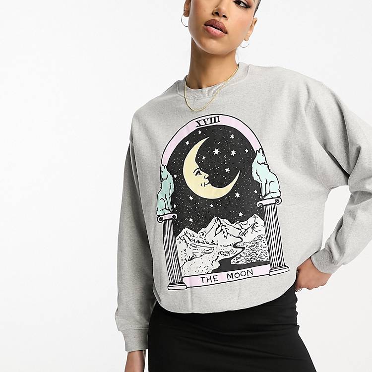 HNR LDN tarot card moon graphic sweatshirt in ash grey | IiscmShops | usb  Multi accessories box lighters Shirts