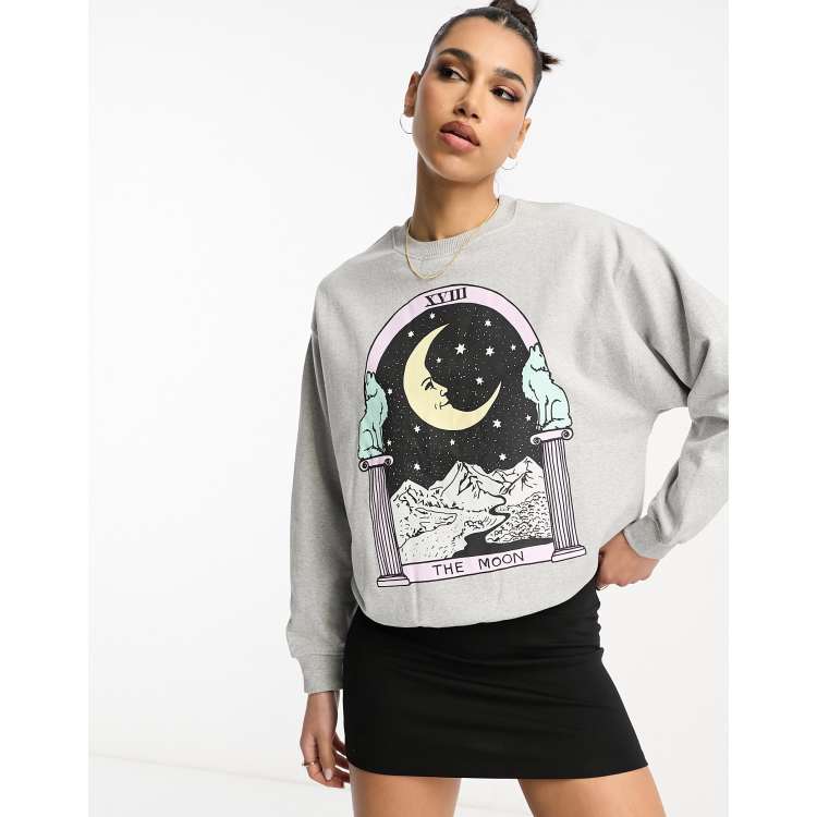 HNR LDN tarot card moon graphic sweatshirt in ash grey | IiscmShops | usb  Multi accessories box lighters Shirts