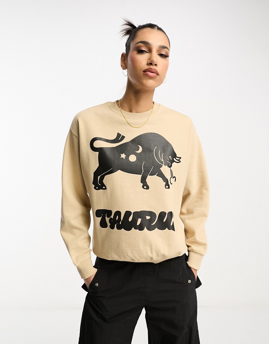 Honour Hnr Ldn Taurus Star Sign Sweatshirt In Natural-neutral