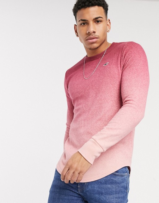 Holister box logo ombre waffle long sleeve top in red