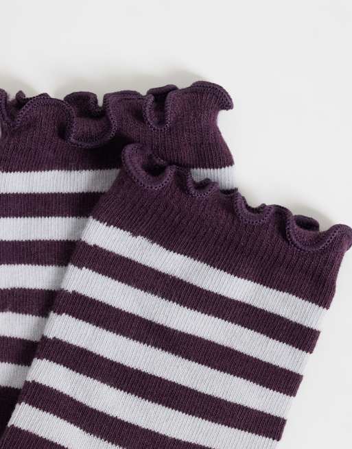 Holister frill edge socks in blue and brown stripe, 3 of 3
