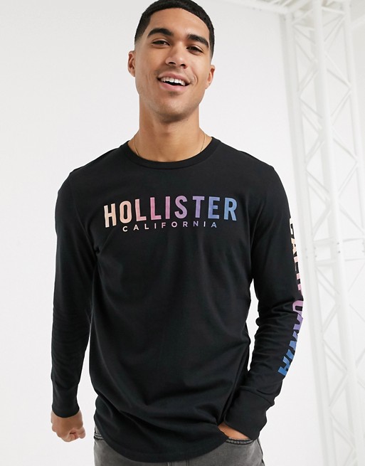 Holister ombre chest and sleeve logo long sleeve top in black