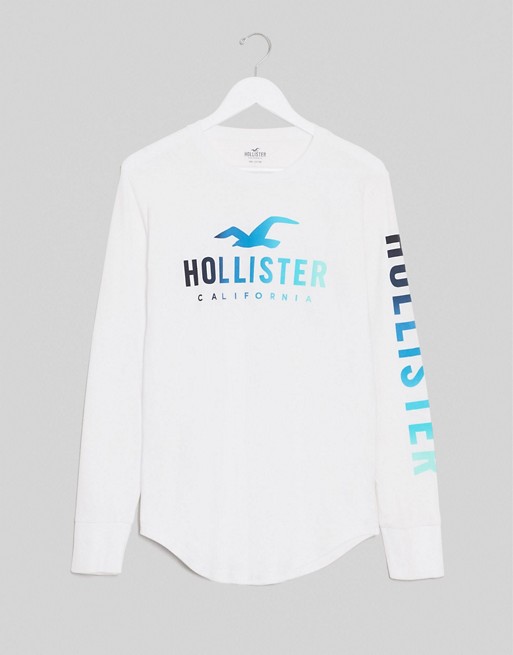 Holister ombre print logo long sleeve top in white