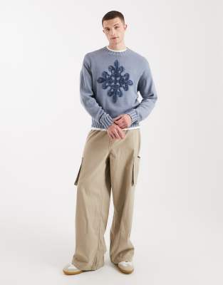 Hollister Holliser Knit Front Graphic Sweater In Blue
