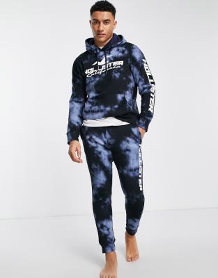 Hollister 2 Pack Logo Acid Wash Hoodie And Sweatpants Set In Navy Wash