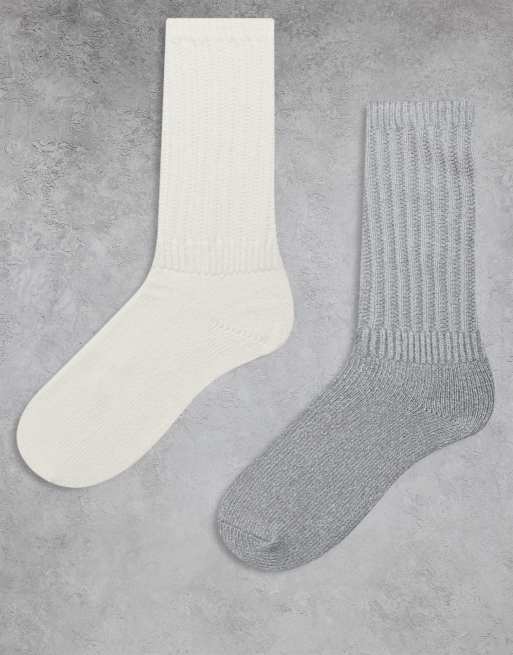 Hollister 2 pack long cozy socks in gray and white