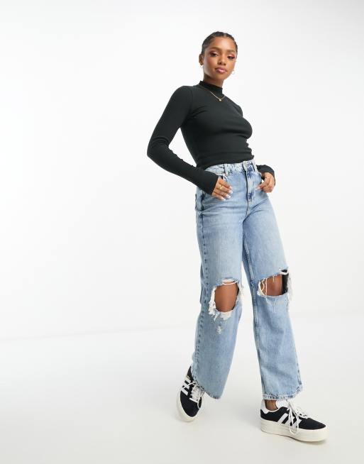 Hollister 2 pack long sleeve rib mock neck top in white and black, 3 of 4