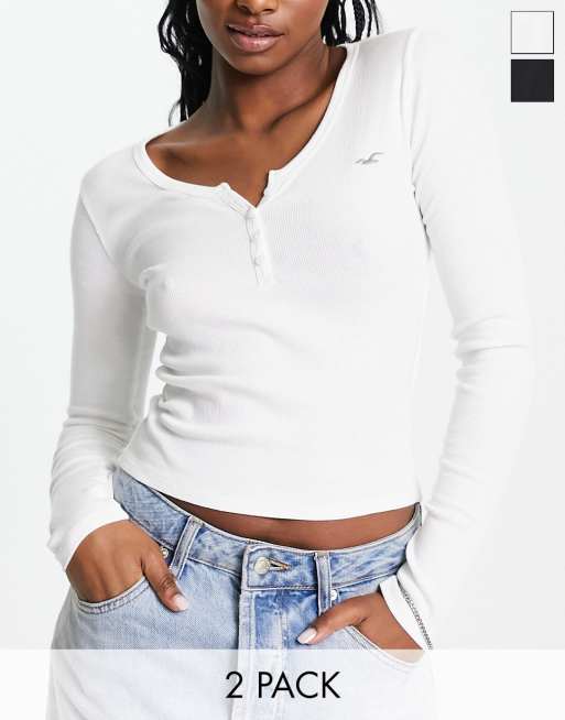 Hollister 2 pack seamless henley long sleeve top in multi