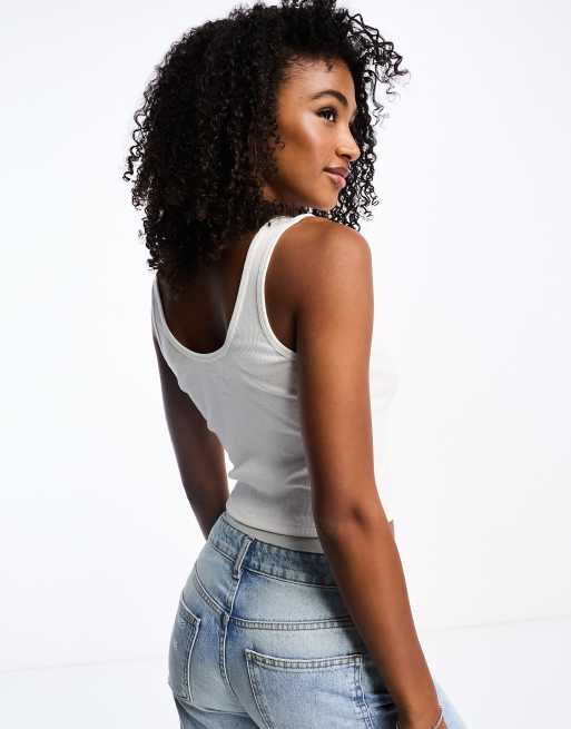 Hollister 2 pack snap fastening tank tops in white and black