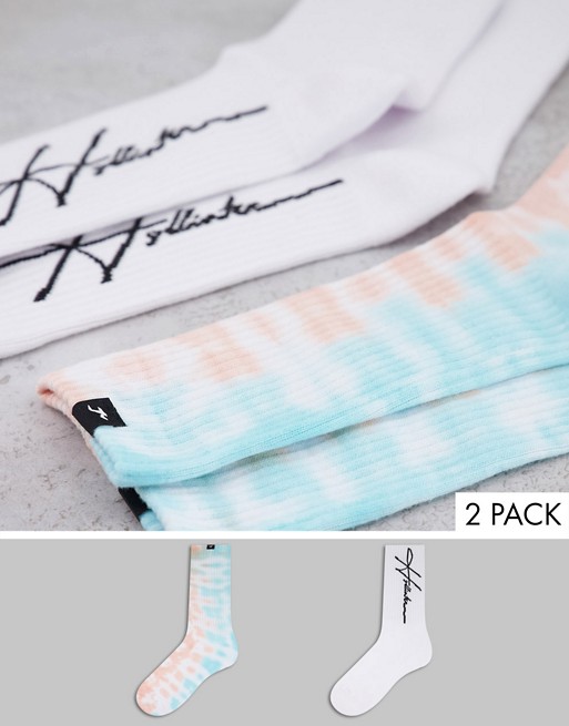 Hollister 2 pack socks in white/tie dye with script logo