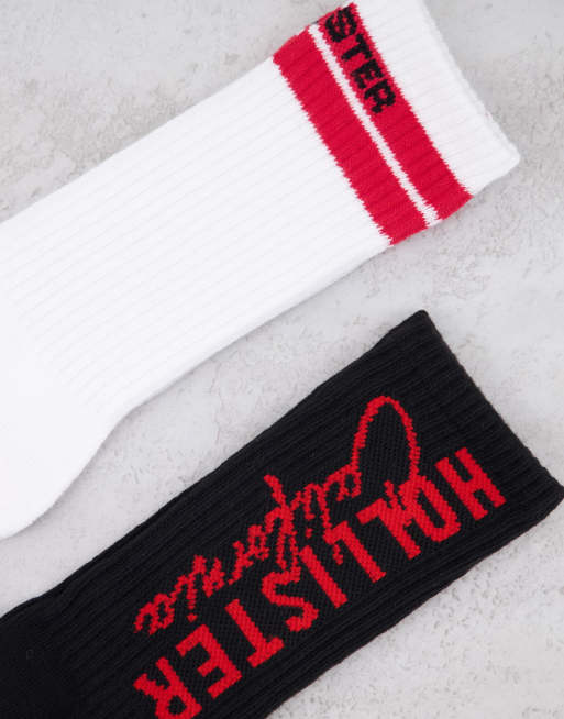 Hollister 2 pack socks with logo in black white ASOS