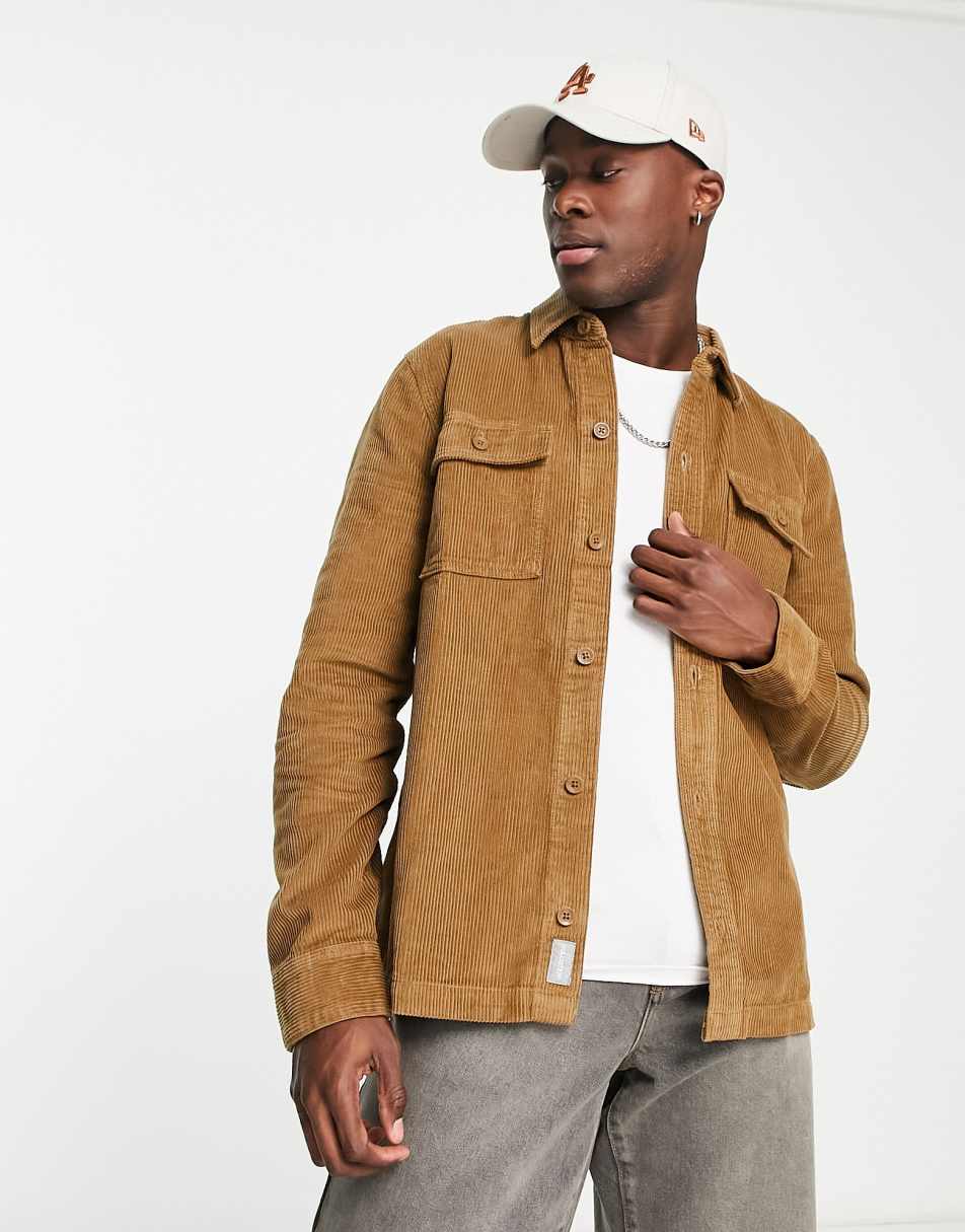Hollister 2 pocket cord overshirt in tan