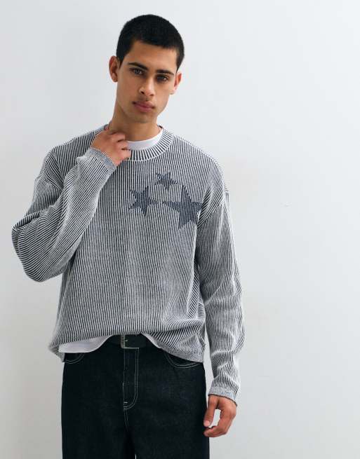 Hollister 2000er gestrickter Ripp-Pullover mit Grafik in Grau, 1 von 5
