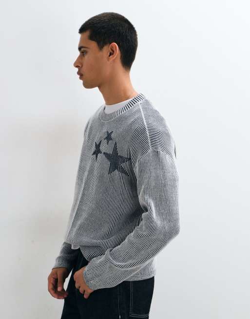 Hollister 2000er gestrickter Ripp-Pullover mit Grafik in Grau, 4 von 5