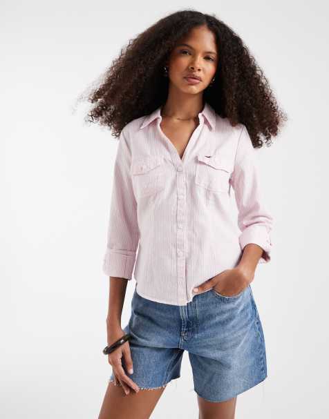 Hollister 3/4 sleeve cinched shirt in pink stripe - view 1