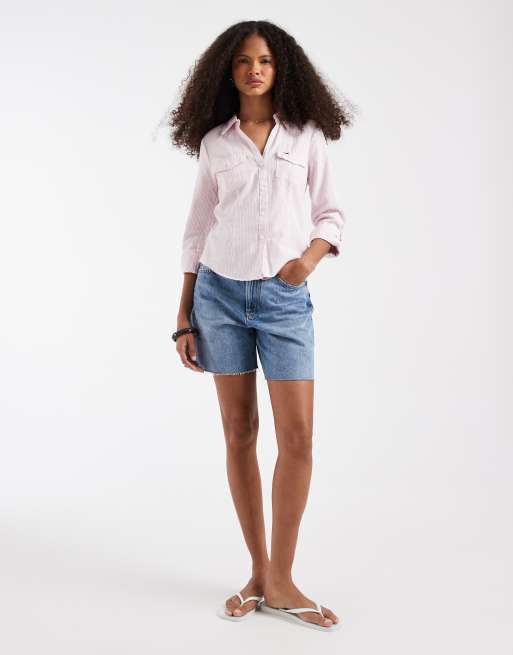 Hollister 3/4 sleeve cinched shirt in pink stripe, 2 of 4