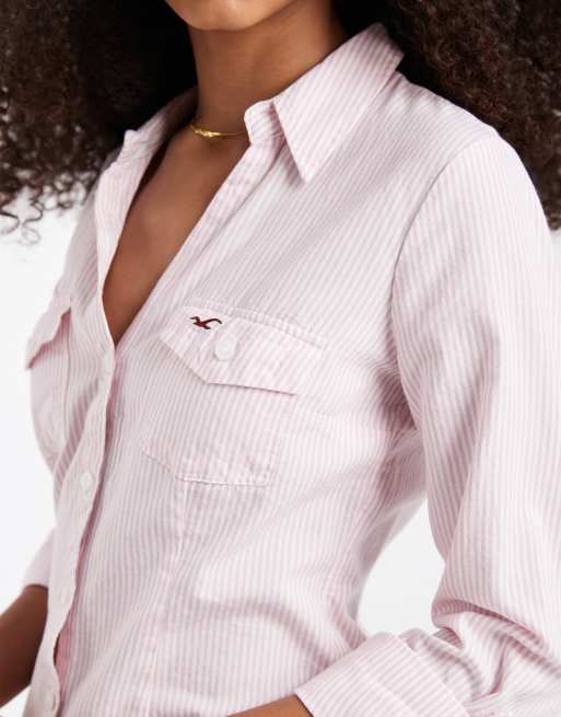 Hollister 3/4 sleeve cinched shirt in pink stripe, 3 of 4