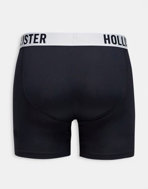 Hollister 3 pack active logo waistband long length trunks in black, 2 of 4
