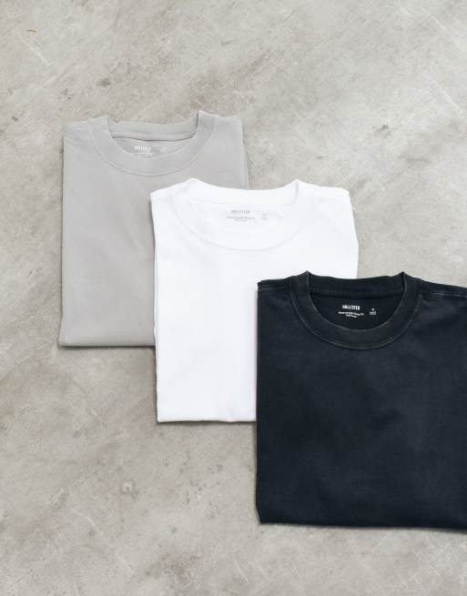 Hollister 3 pack boxy heavyweight t-shirt in white, grey and black